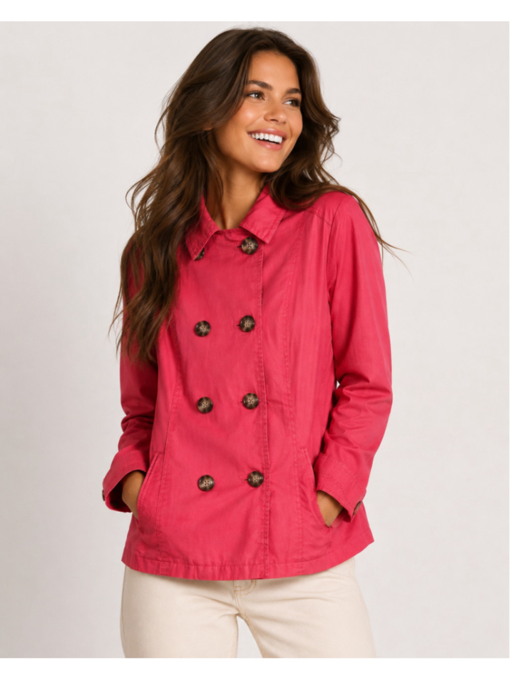 Merona Rose Pink Double Breasted Jacket Coat Lightweight Quiet Luxury Parisian